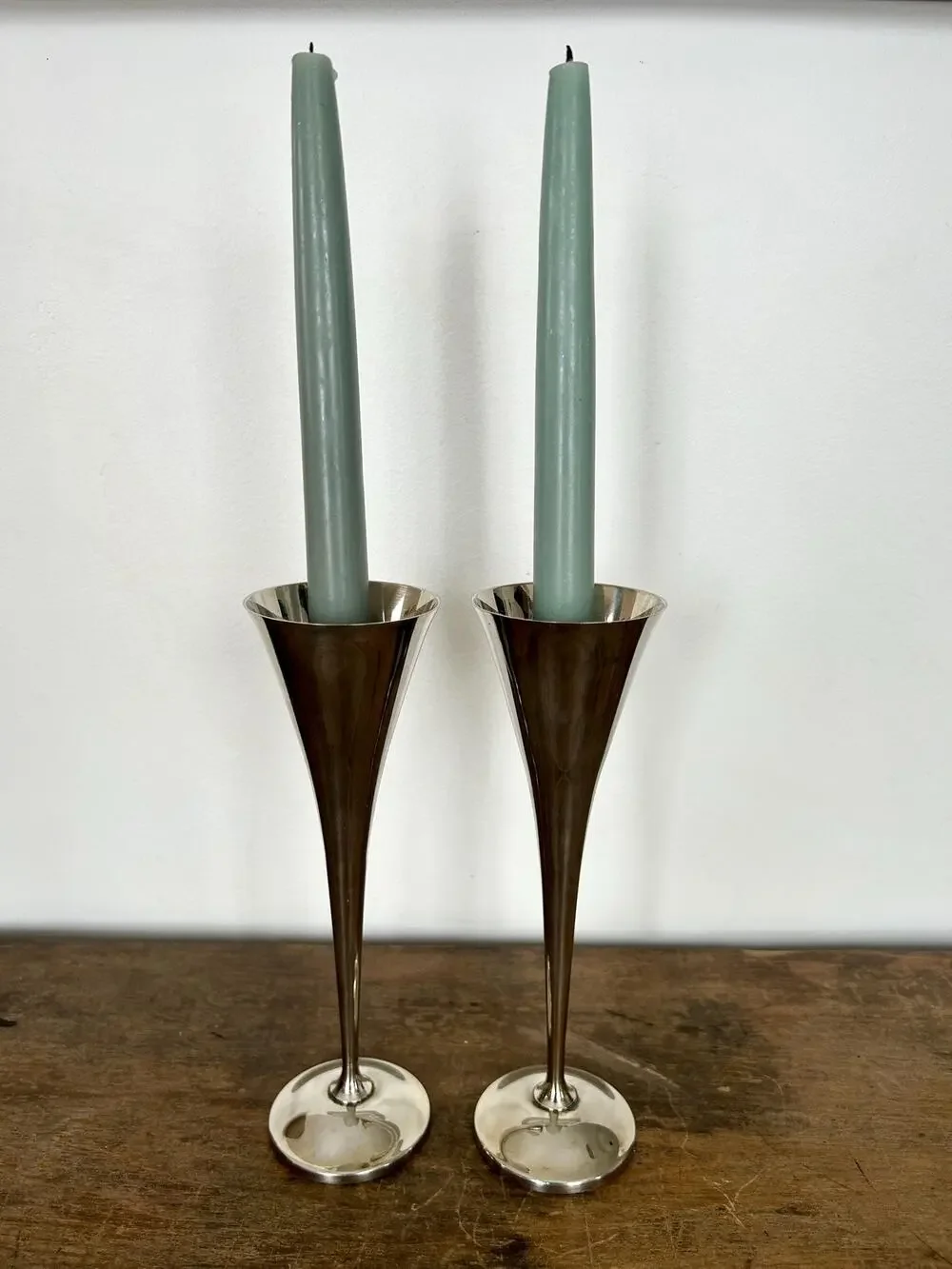 Mid Century Modern Silver Candlesticks ,Vintage MCM Silver Plated Candle Holders